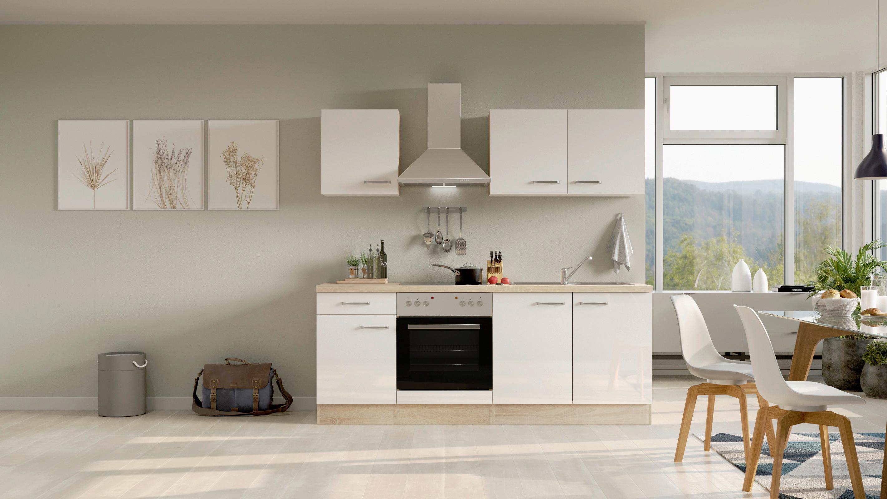 Kuhinjski Blok Valero, Bela - barve nerjavečega jekla/bela, Moderno, kovina/leseni material (210cm) - FlexWell