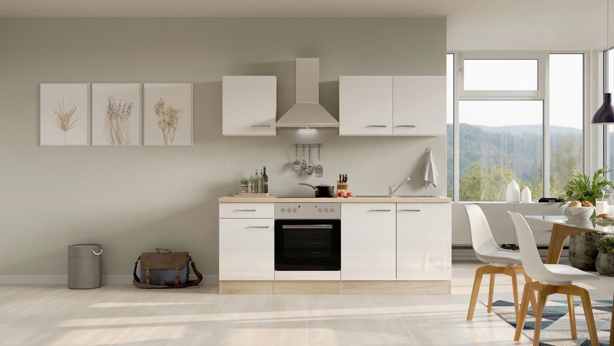 Kuhinjski Blok Valero, Bela - barve nerjavečega jekla/bela, Moderno, kovina/leseni material (210cm) - FlexWell