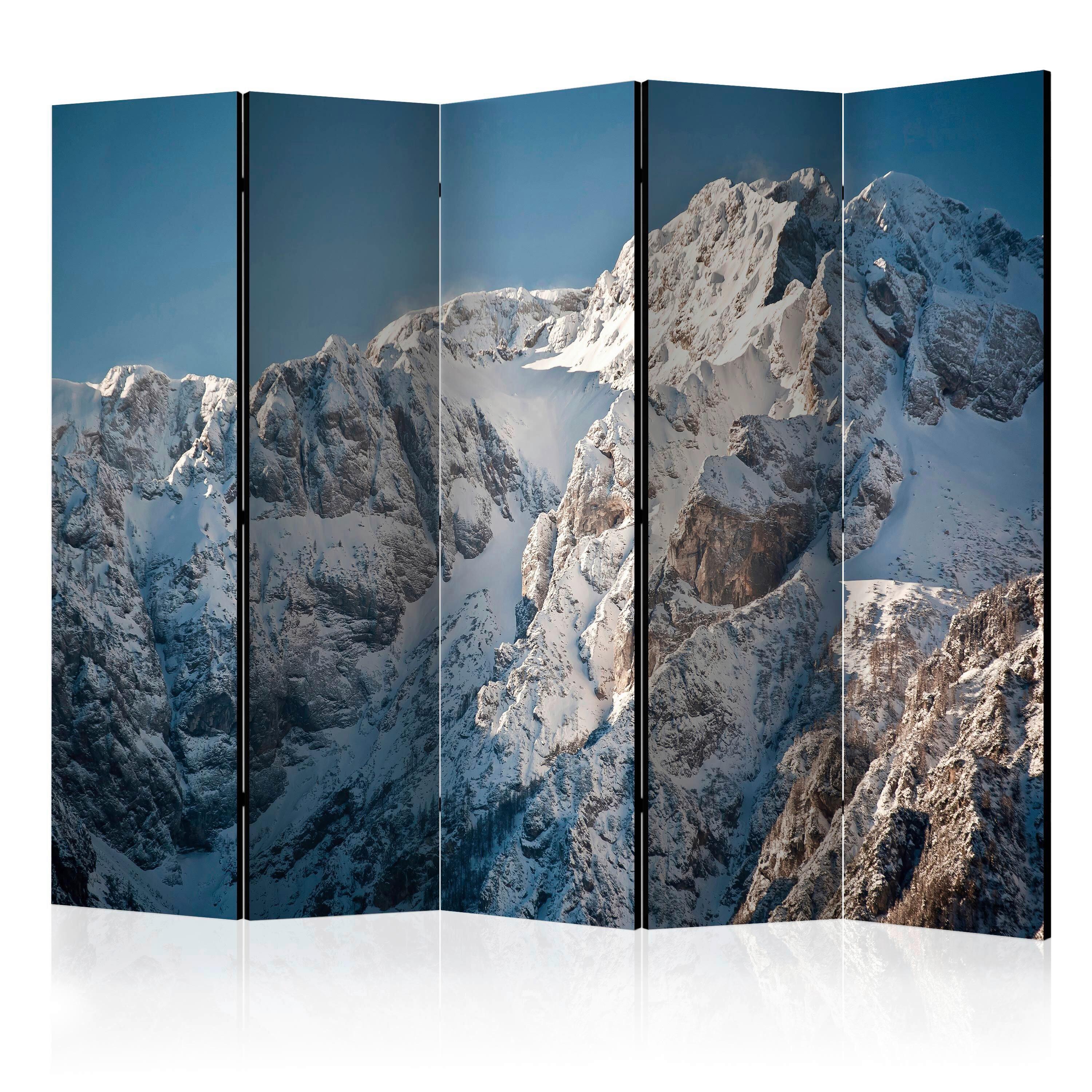Paravan Winter In The Alps I, 5-Delni, Dvostranski - pastelno modra/bela, Basics, tekstil/les (225/172/3cm) - artgeist