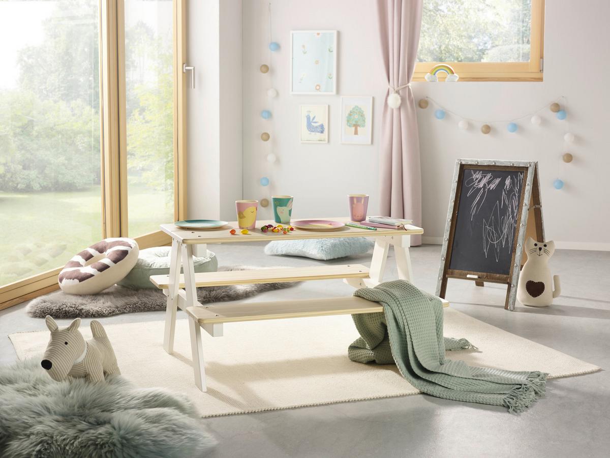 Kindertisch aus Kiefer in Weiss/Naturfarben - Weiss/Naturfarben, Konventionell, Holz (90/50/82cm) - Zandiara