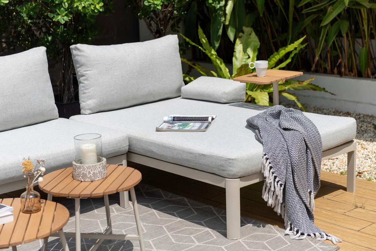 Loungegarnitur Lou Hellgrau/Hellbraun, 4-teilig - Hellbraun/Hellgrau, MODERN, Holz/Textil (61,7/61,7/35,1cm)