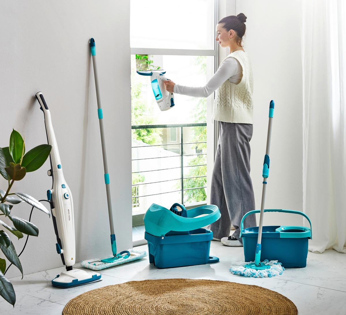 Bodenreinigungsset Leifheit-Clean Twist Disc Mop - Türkis/Weiß, KONVENTIONELL, Kunststoff/Textil (140cm) - Leifheit
