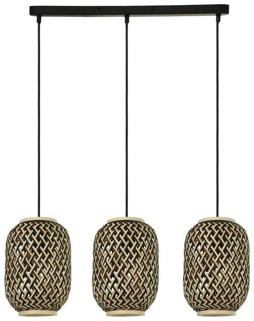 Viseča Svetilka Zuro, Jeklo, Bambus, 3 X 15 W - črna/naravne barve, Romantika, kovina/naravni materiali - Modern Living