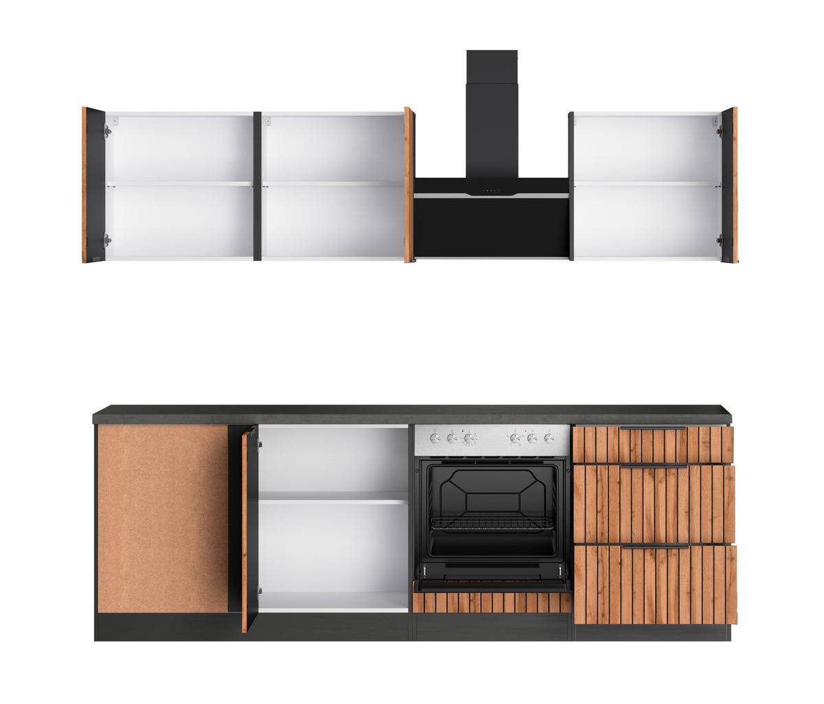 Eckküche Liverpool m. Geräten ca. 240x240cm Graphit/Eiche - Schieferfarben/Eiche Wotan, Basics, Holzwerkstoff/Metall (240/240cm) - Held