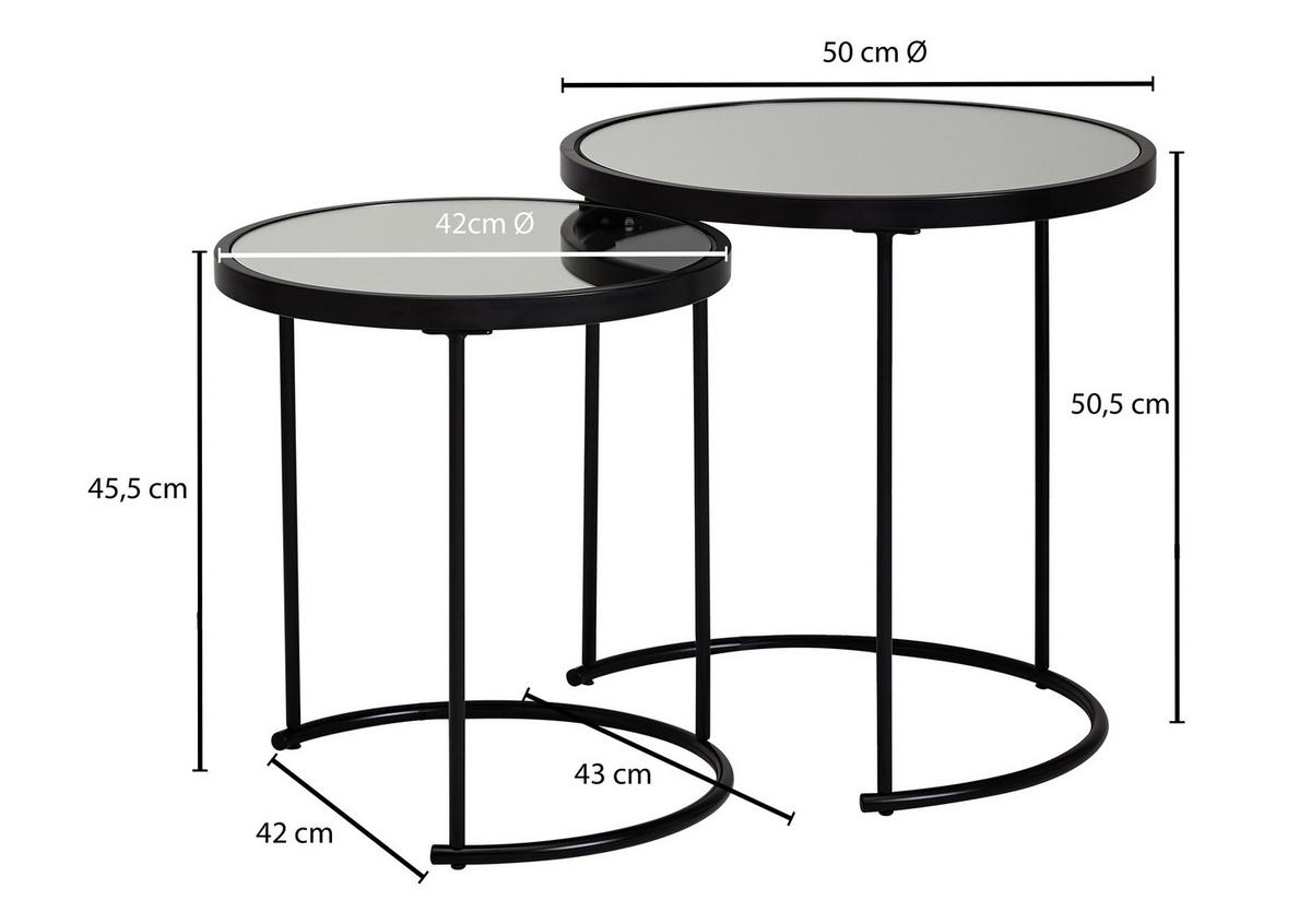 Satztisch "WL5.985", 2-er Set, schwarz - Schwarz, Design, Glas/Metall (50/50/50,5cm) - MID.YOU
