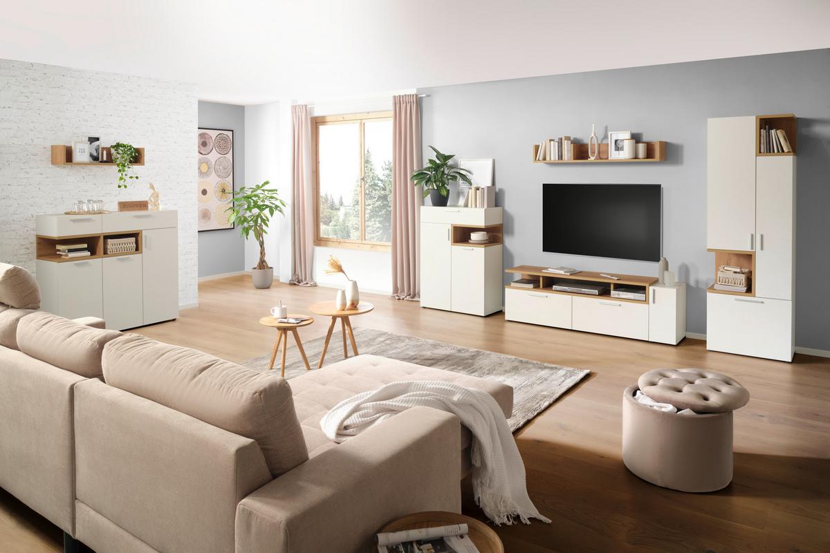 TV-Element in Weiß/Eichefarben - Eichefarben/Alufarben, MODERN, Holzwerkstoff/Kunststoff (160/53/40cm) - Mömax