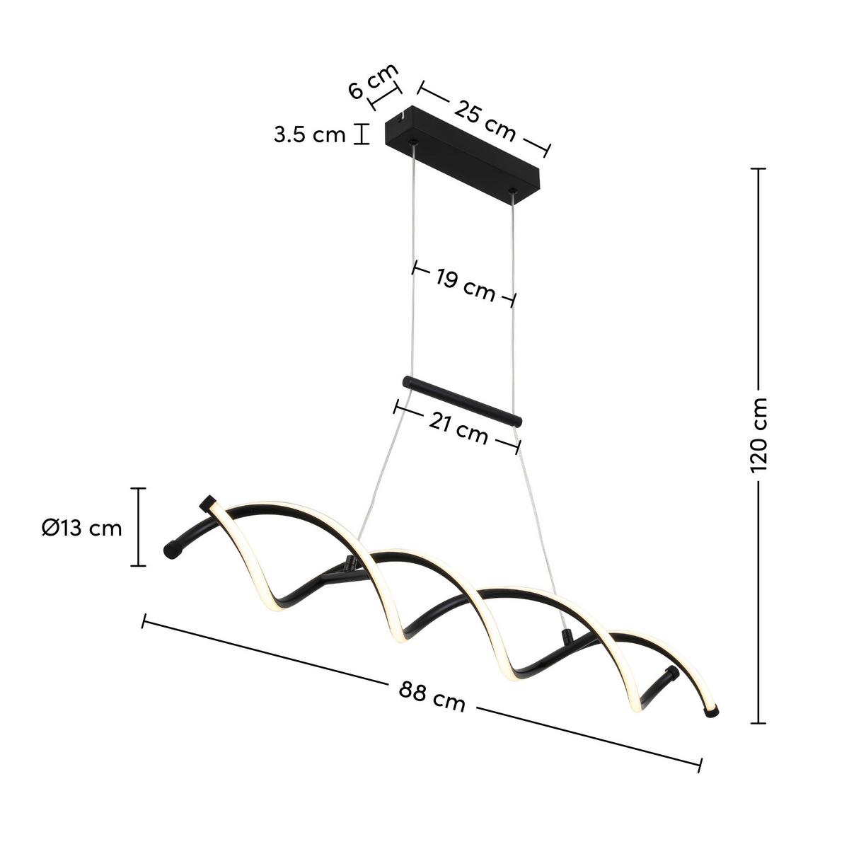 LED-Hängeleuchte Mimi in Schwarz max. 24 Watt - Schwarz, MODERN, Kunststoff/Metall (88/13/120cm) - Mömax