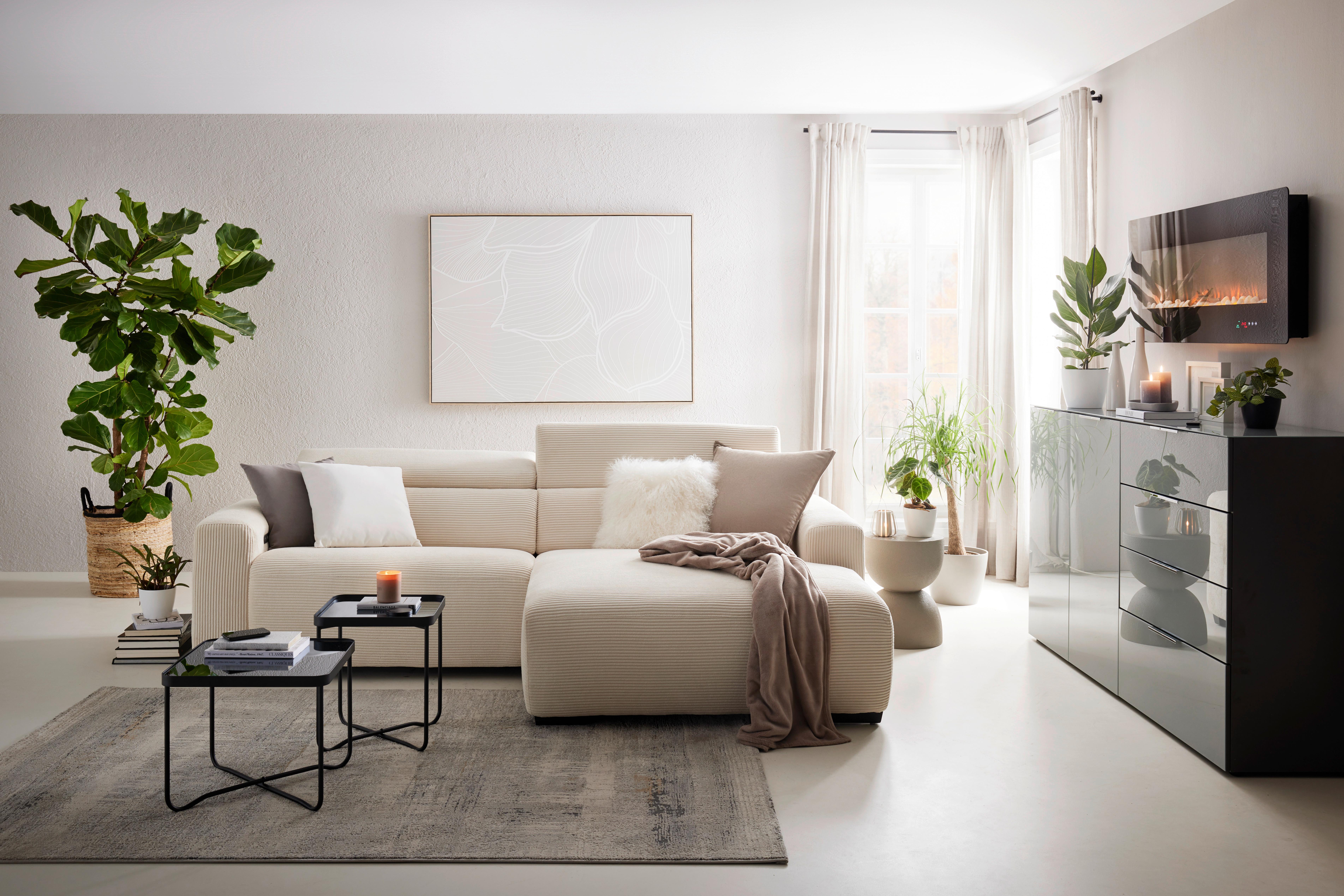 Canapé d'angle Bondico 255 Beige - Beige/Schwarz, Modern, Holz/Textil (255/170cm) - Mömax