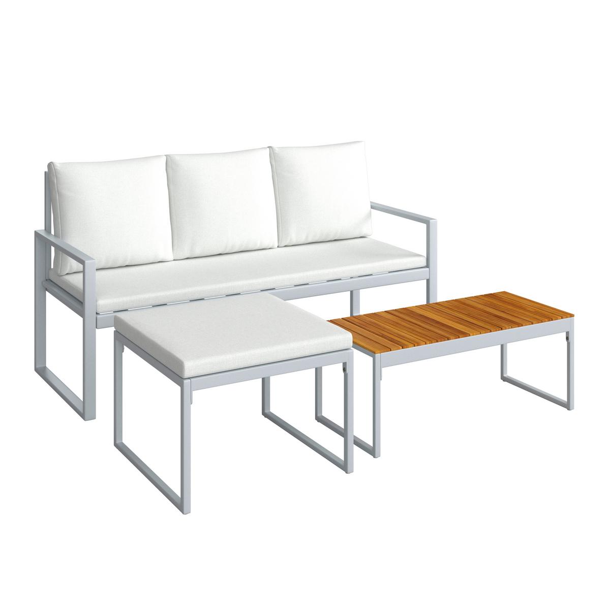 Loungegarnitur Ariella Hellgrau Outdoorstoff/Metall - Hellgrau/Akaziefarben, MODERN, Holz/Textil (160/88/65cm) - Bessagi Garden