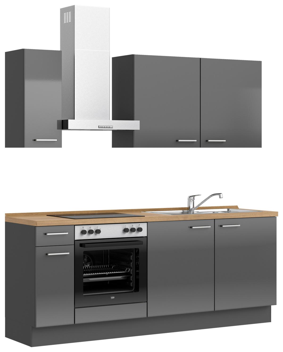 Küchenblock Flash Low m. Geräten Schieferfarben - Schieferfarben/Edelstahlfarben, MODERN, Holzwerkstoff/Metall (210cm) - Nobilia