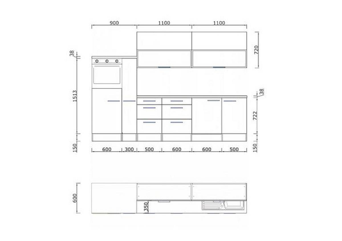 Inselküche Premium Weiß matt m. Geräten B: ca. 310 cm - Weiß Hochglanz/Alufarben, MODERN, Naturmaterialien/Holzwerkstoff (310/160cm) - Respekta