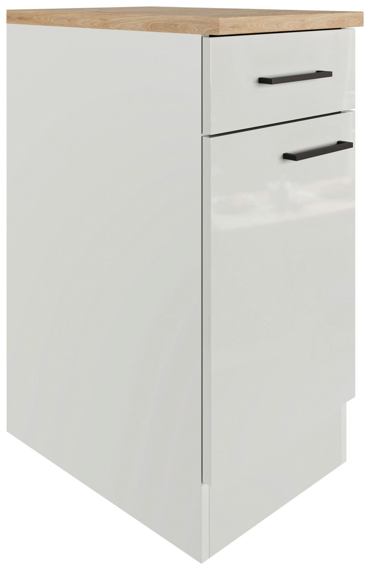 Küchenunterschrank in Lichtgrau glänzend - Schwarz/Grau, MODERN, Holzwerkstoff/Metall (40/86/60cm) - FlexWell