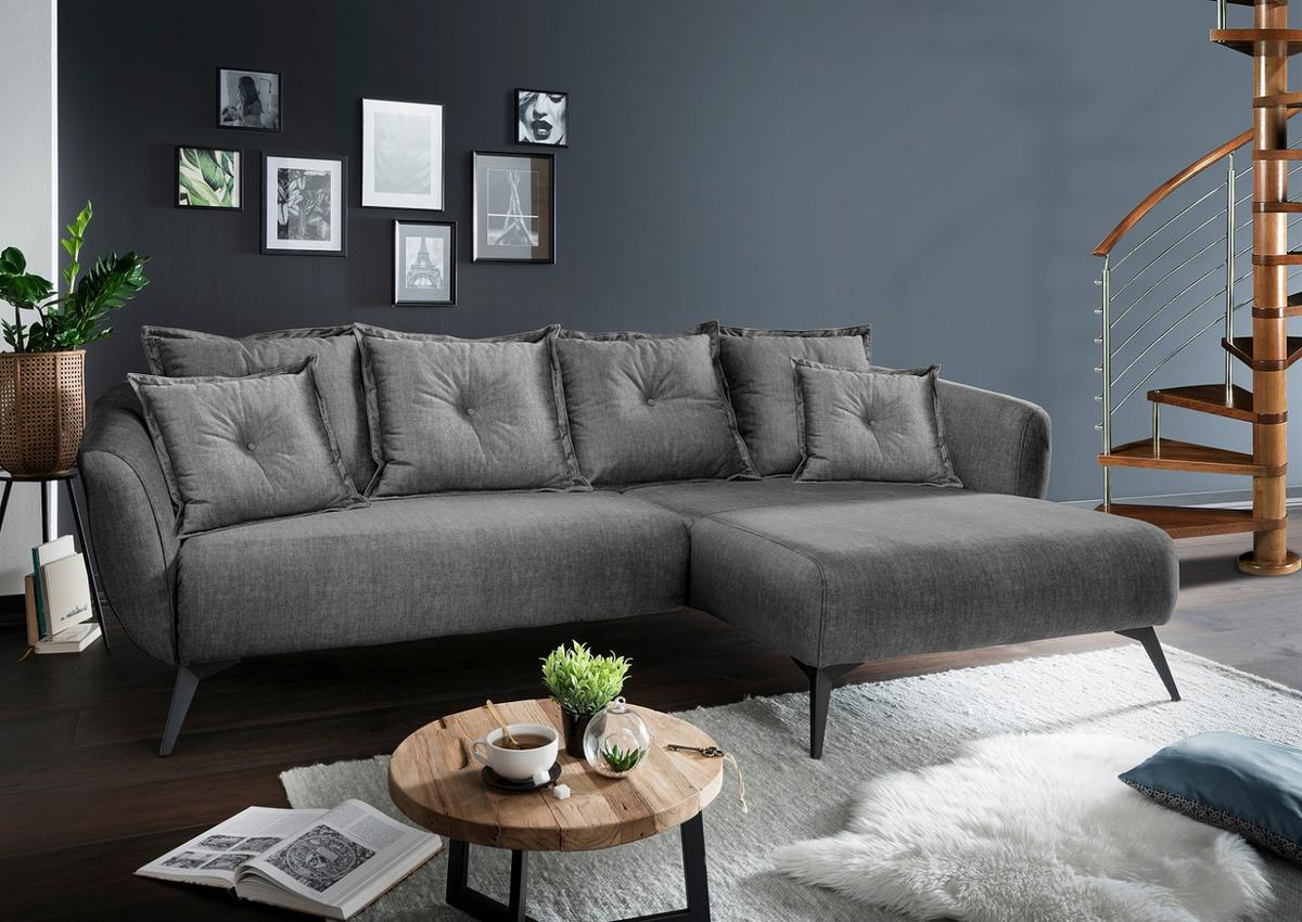 Wohnlandschaft Baggio Grau Velours - Schwarz/Grau, MODERN, Holz/Textil (277/94/162cm) - Livetastic