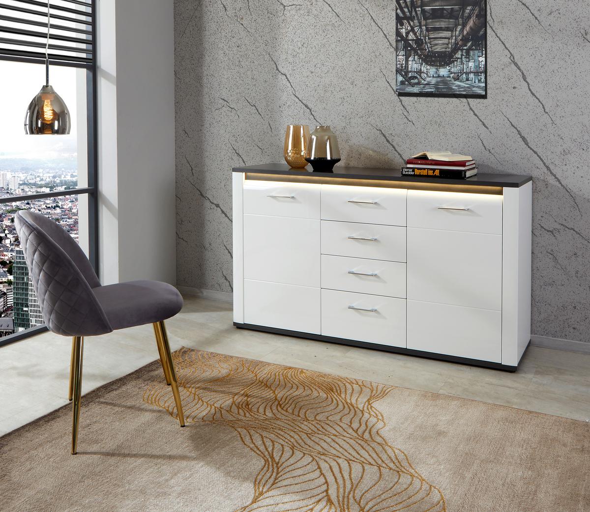 Komoda Alassio Alsk09 - bijela/boje grafita, Moderno, drvni materijal/plastika (156,3/86,2/40,5cm) - Modern Living