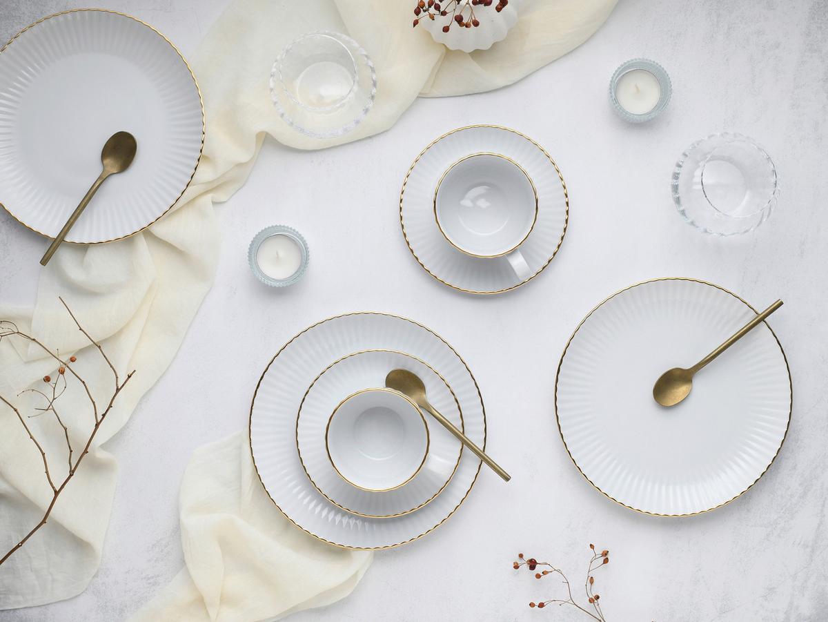 Kavni Servis Allegra Goldband, 12-Delni - zlate barve/bela, Basics, keramika - Creatable