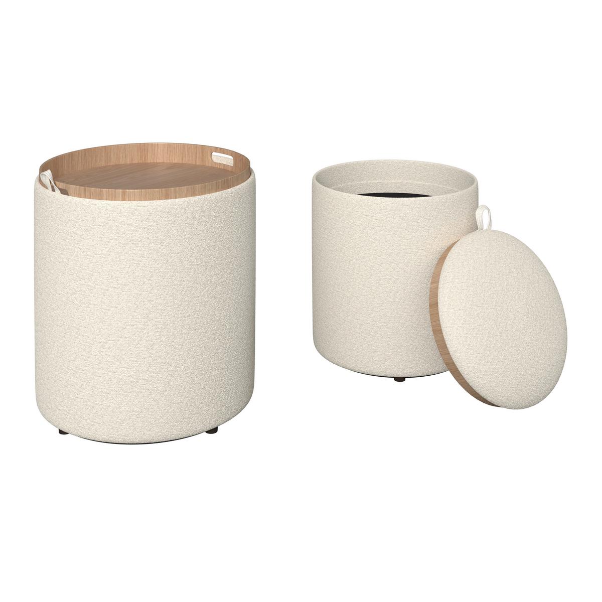 Hocker Set Melanie Bouclé Weiß - Weiß, MODERN, Holzwerkstoff/Textil (44cm) - Bessagi Home