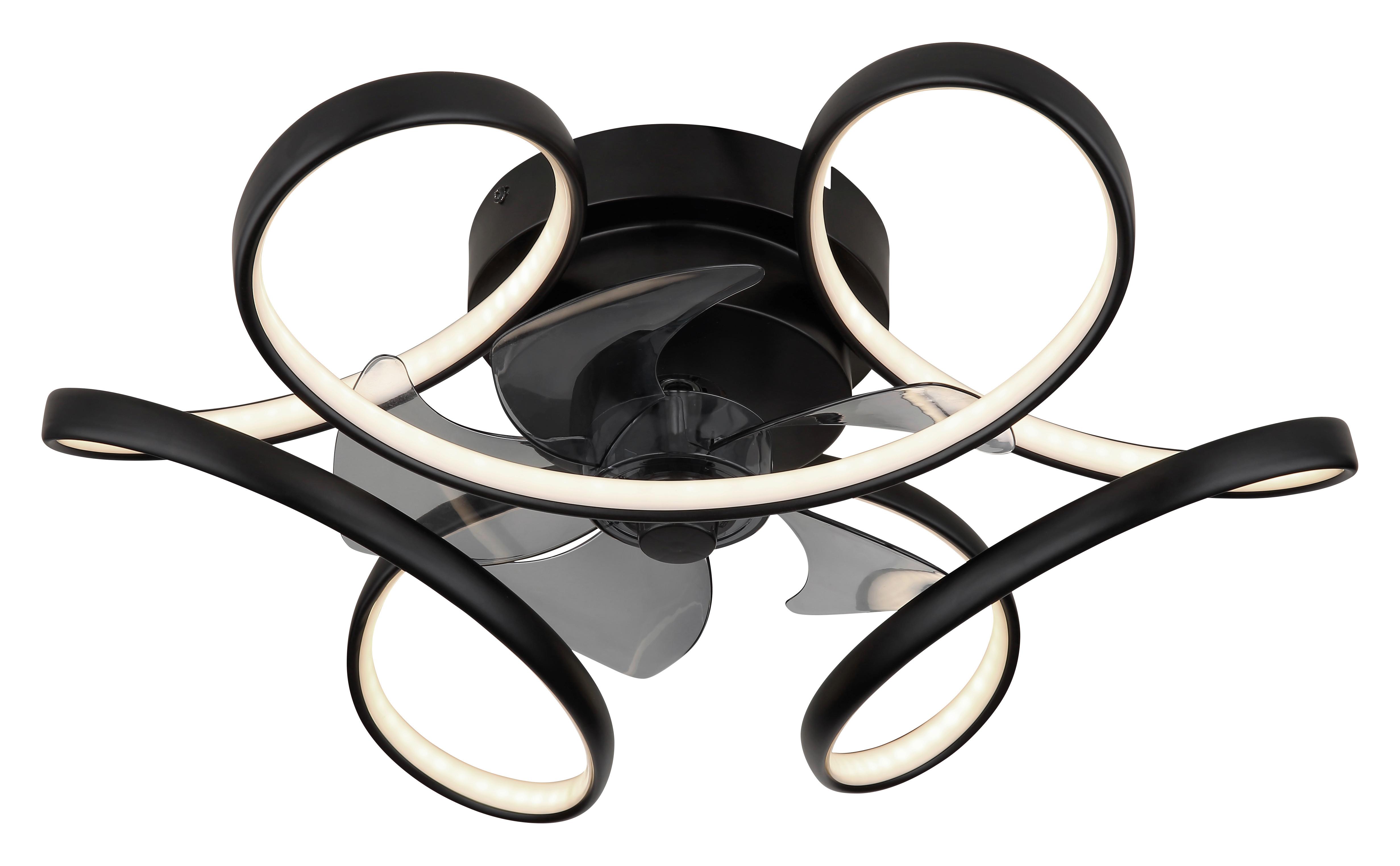 Deckenventilator Loris Opal/Schwarz max. 13 Watt - Transparent/Opal, Design, Kunststoff/Metall (56/21cm) - Globo