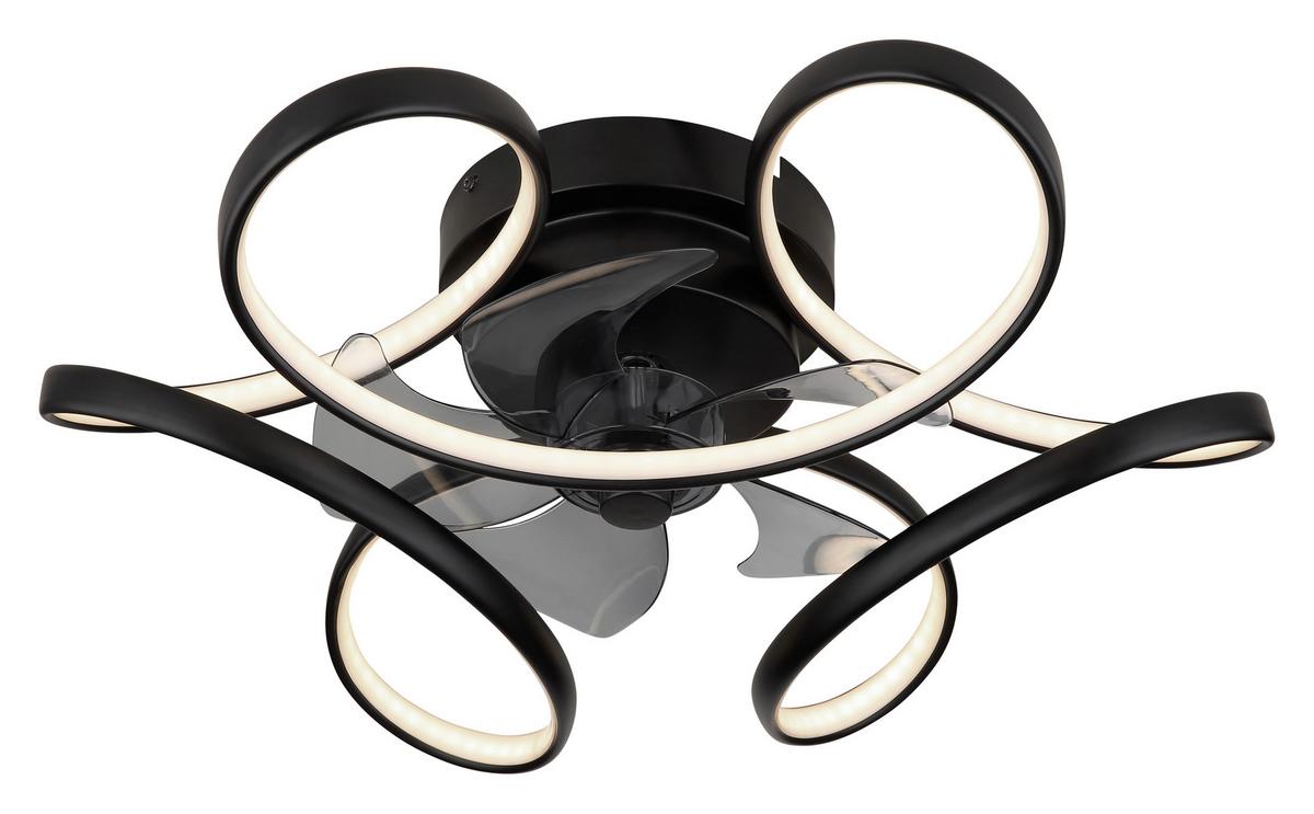 Deckenventilator Loris Opal/Schwarz max. 13 Watt - Transparent/Opal, Design, Kunststoff/Metall (56/21cm) - Globo