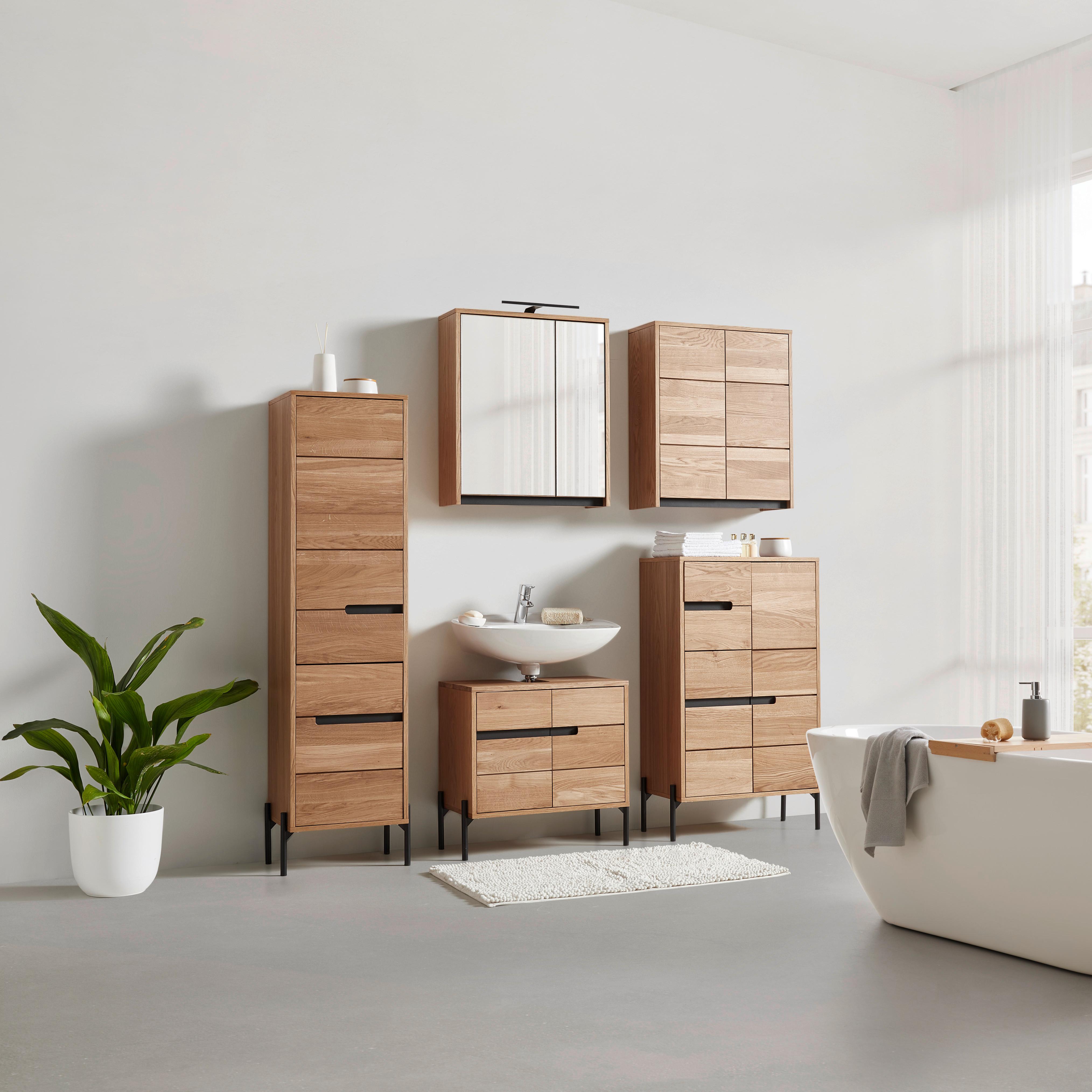 Hochschrank Avanto Eichefarben/Schwarz - Schwarz, Natur, Holz/Metall (43/160/35cm) - ecoTree
