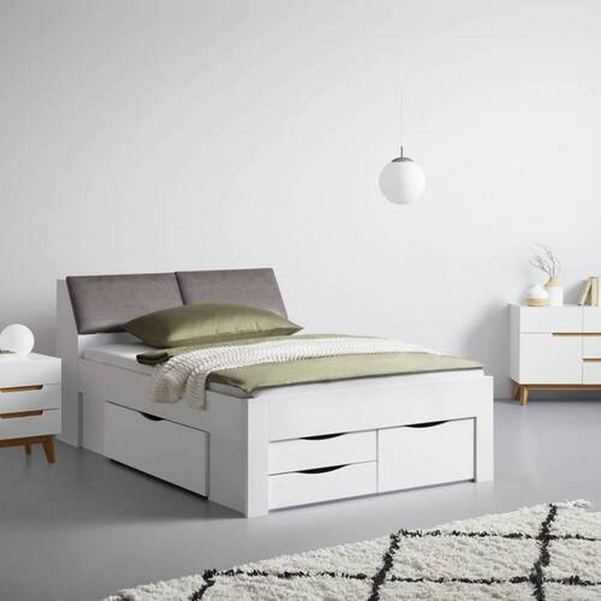 Stauraumbett in Weiss ca. 140x200cm - Weiss/Grau, Konventionell, Holzwerkstoff/Textil (140/200cm) - Mömax