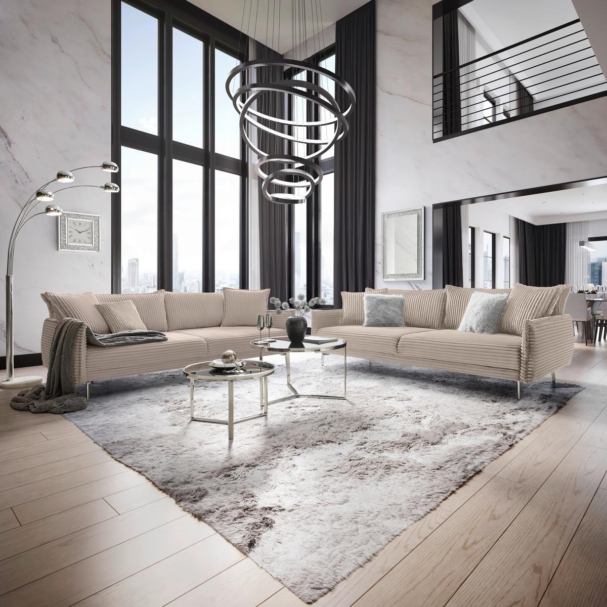 Bigsofa Kiss Cappuccino - Chromfarben/Cappuccino, MODERN, Holz/Metall (241/90/117cm) - Mömax