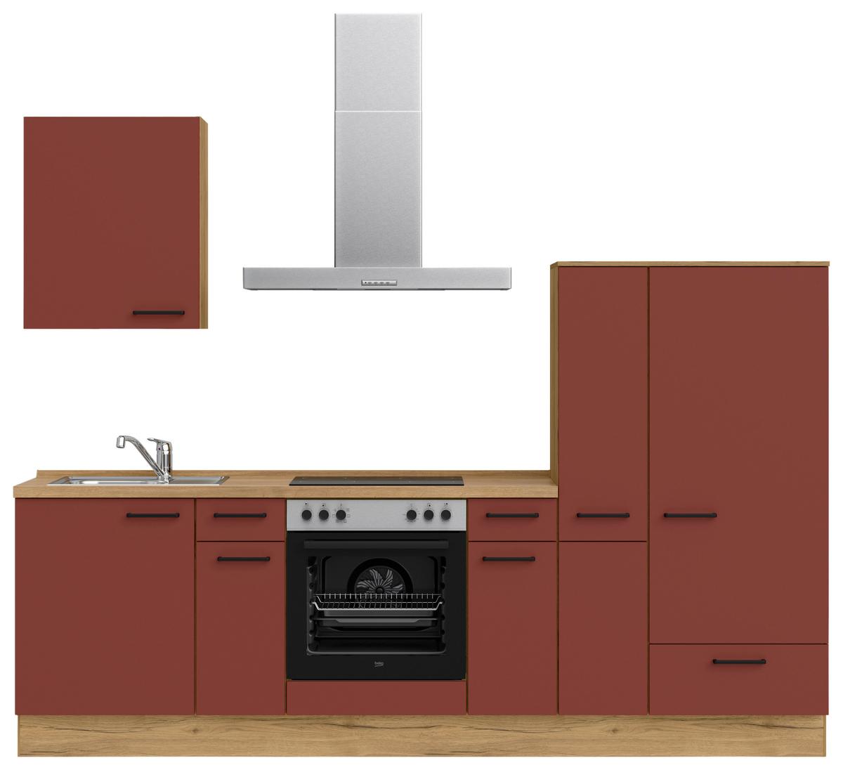 Küchenblock Easytouch Low m. Geräten Dunkelrot - Eichefarben/Schwarz, MODERN, Holzwerkstoff/Metall (270cm) - Nobilia