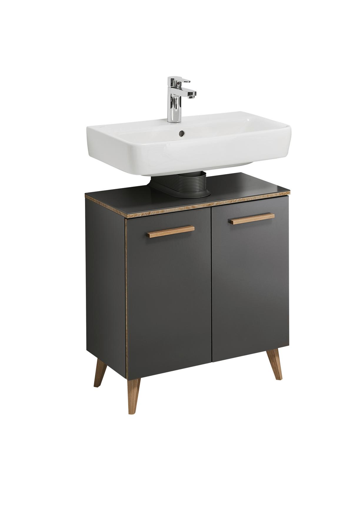 Dulap inferior lavoar Bludenz - gri închis/culoare lemn stejar, Modern, material pe bază de lemn (60/53/33cm)