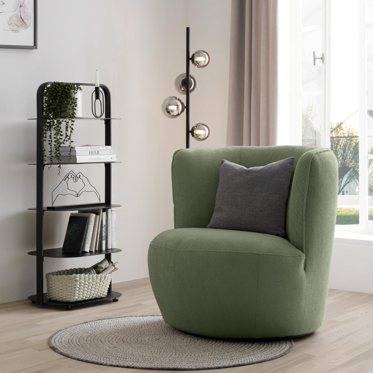 Sessel Jasima Grün drehbar - Schwarz/Grün, MODERN, Textil/Metall (77/81/85cm) - Premium Living