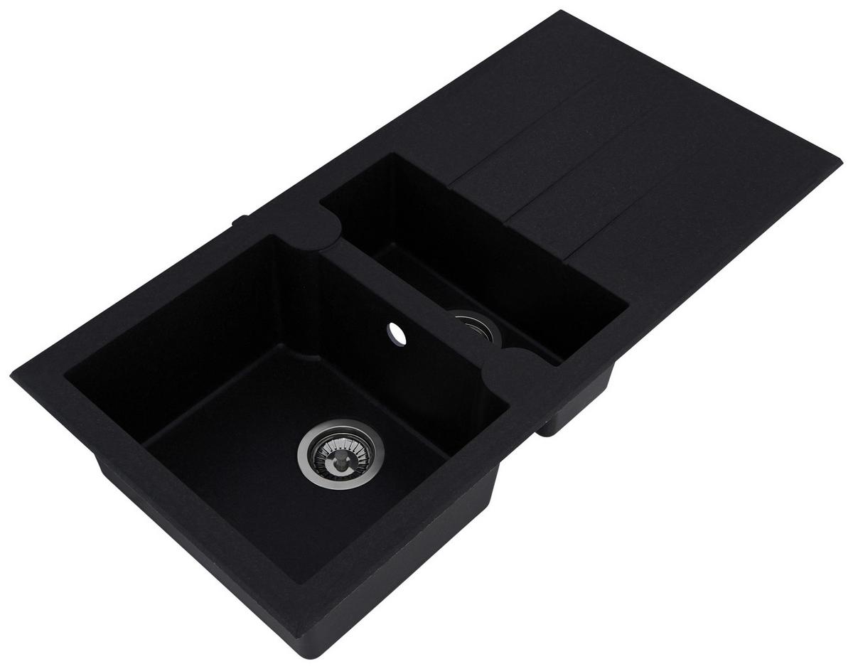 Spüle Alineo Schwarz Kunststein B/T ca. 100x50 cm - Schwarz, Trend, Stein (100/21/50cm) - Respekta