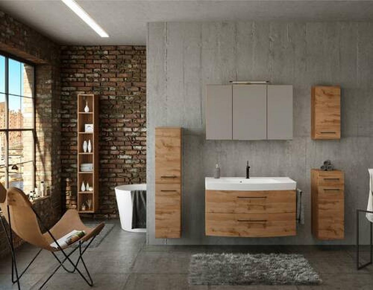 MIDISCHRANK MANCHESTER - Eichefarben/Schwarz, MODERN, Holzwerkstoff/Metall (30/130/35cm) - Held