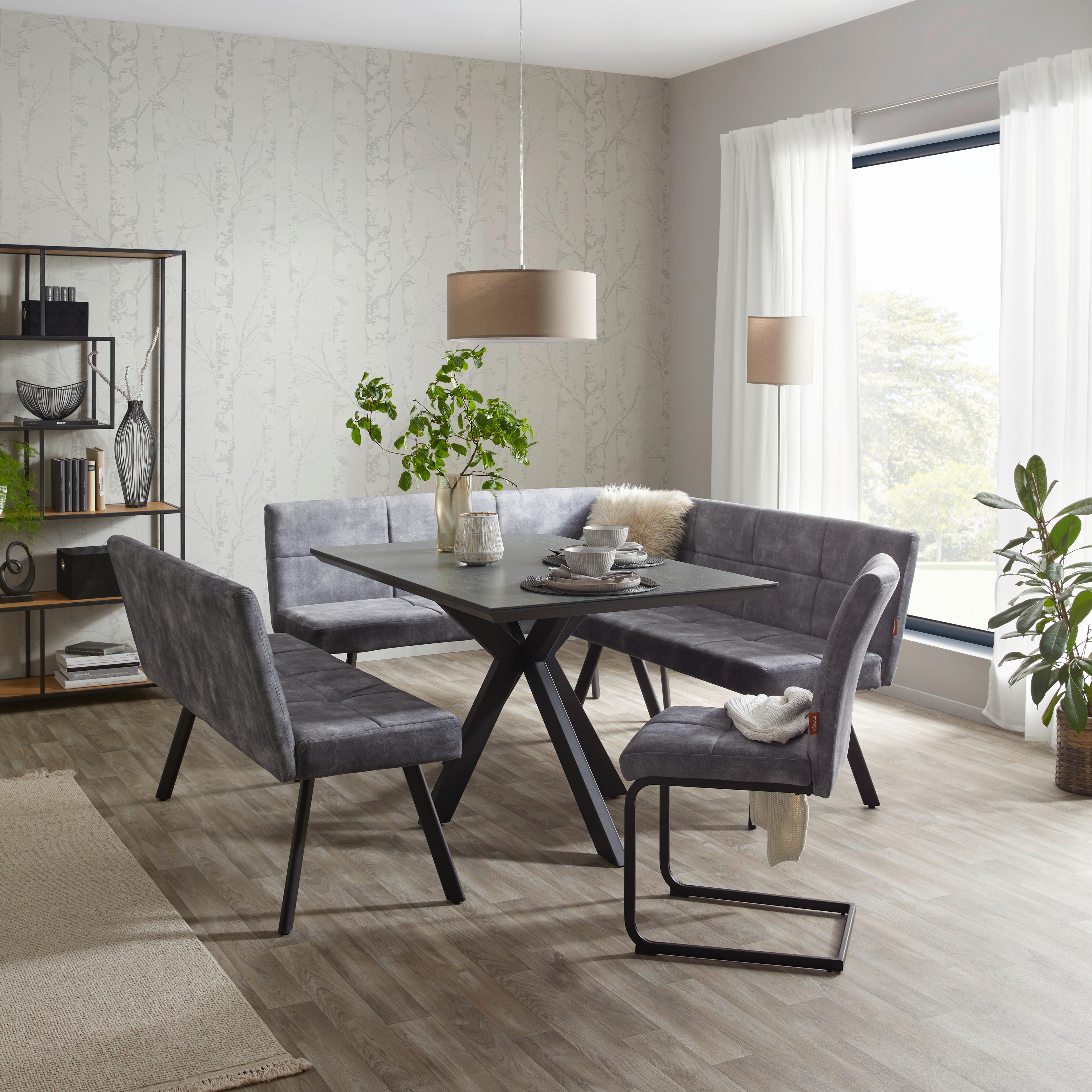 Klop Milos, Siva - siva/črna, Moderno, kovina/tekstil (140/85/60cm)