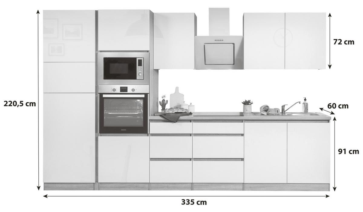 Kuhinjski Blok Z Aparati Lorena, Bela, Barva Hrasta - barve hrasta/bela, Basics, leseni material (335cm) - Respekta