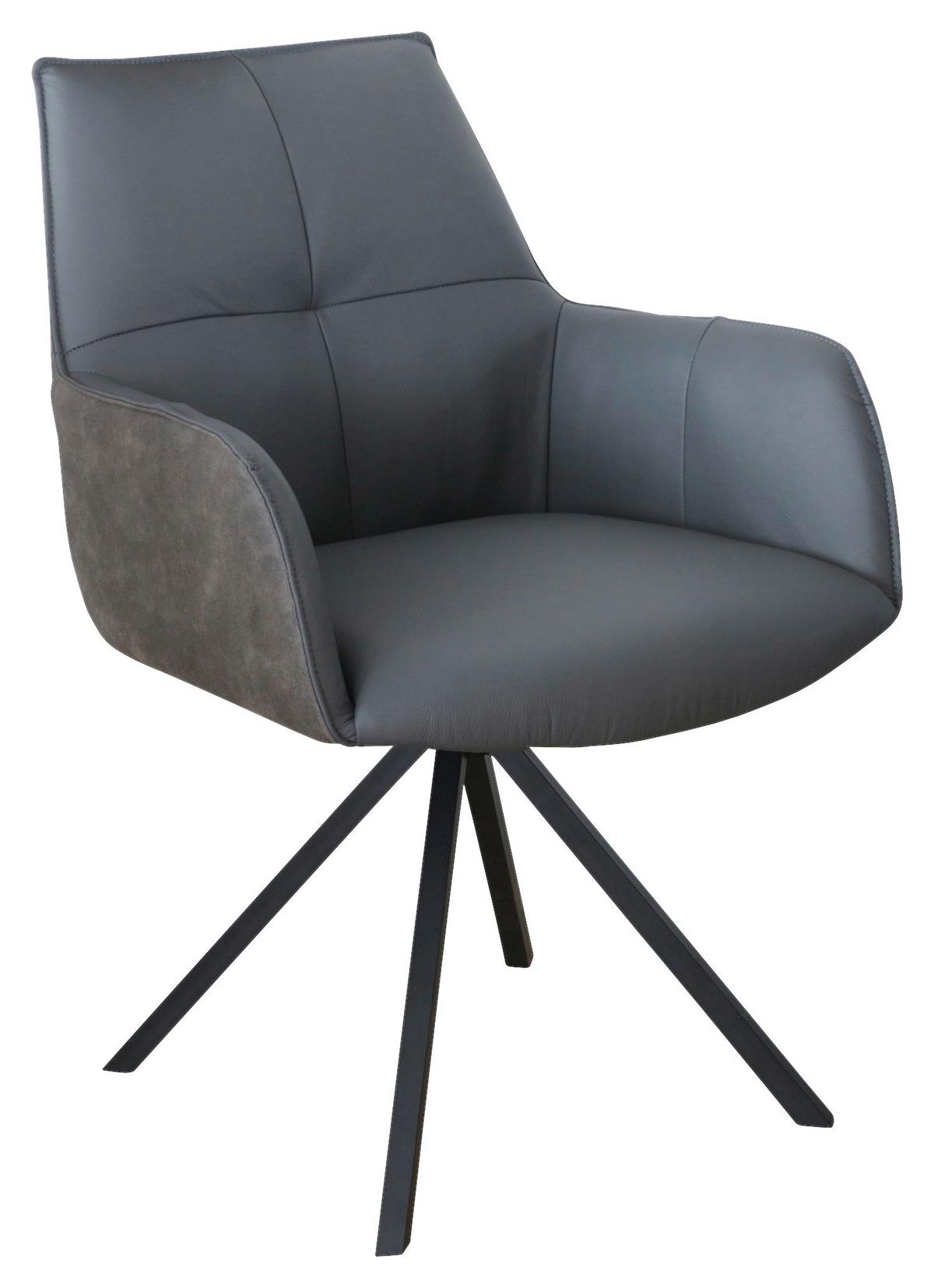 KRZESŁO Z PODŁOKIETNIKAMI NIZZA - antracytowy/czarny, Design, skóra/metal (59,5/87,5/69cm) - Novel