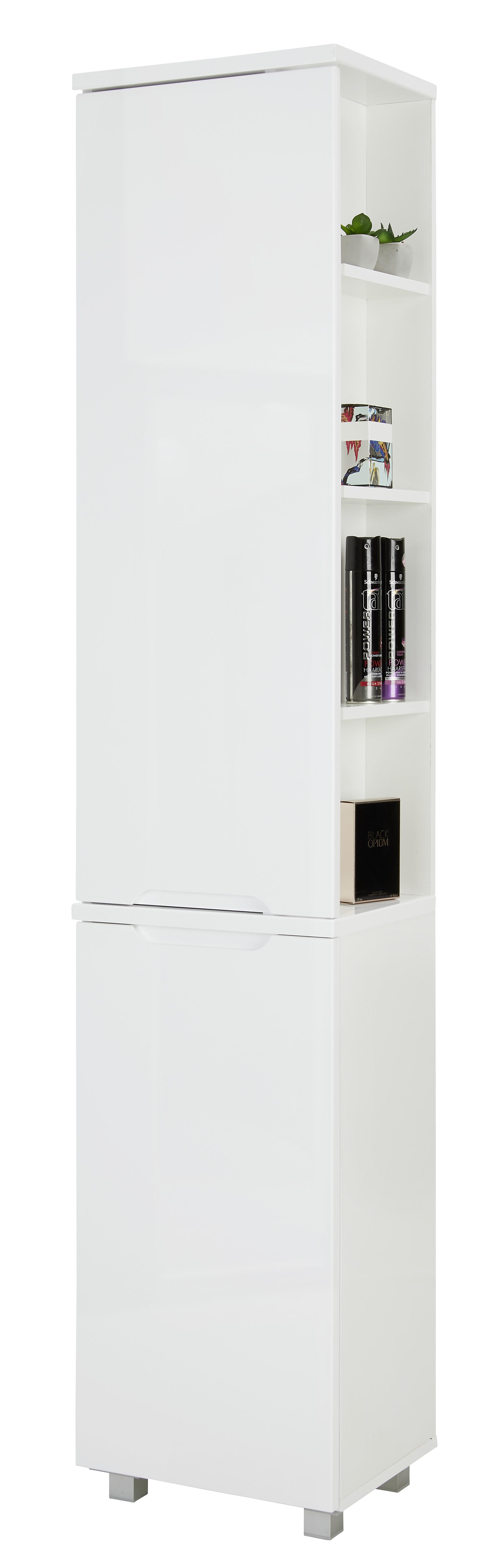Hochschrank in Weiss - Weiss/Silberfarben, Modern, Holzwerkstoff/Kunststoff (40/194/32cm) - Mömax