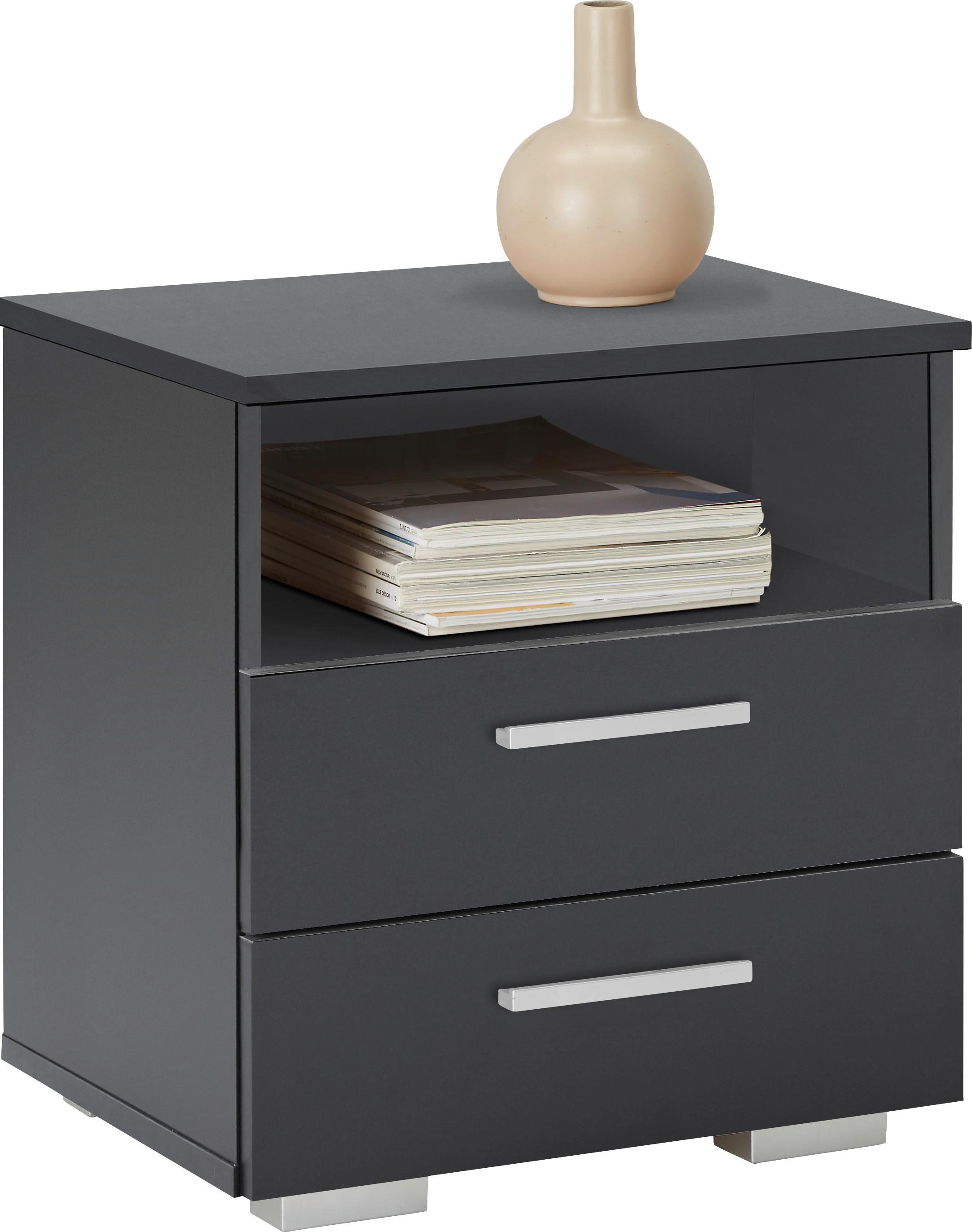 Nachtkästchen in Schwarz - Alufarben/Schwarz, Konventionell, Holz/Kunststoff (45/47/35cm) - Mömax