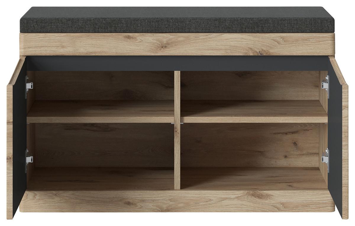 Bancă pentru hol TWIST - culoare lemn stejar/antracit, Modern, textil/material pe bază de lemn (86/49/39,9cm) - Modern Living