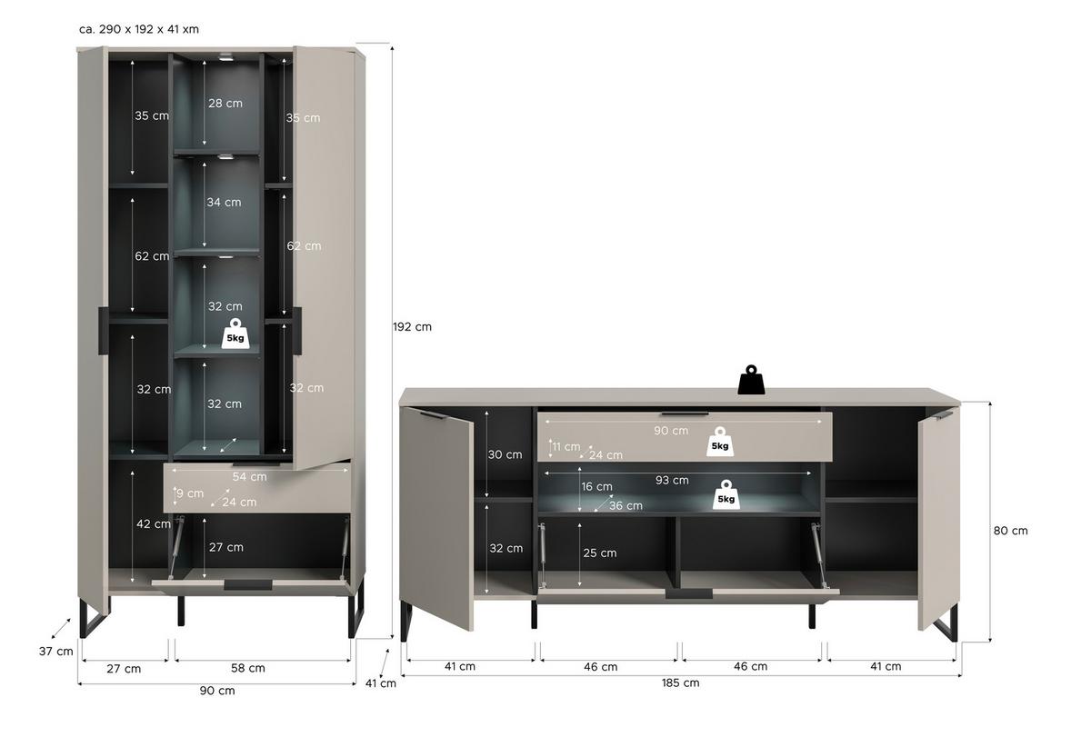 Dnevni Regal Noida, Kašmir, Črna, Osvetlitev, 2-Delni - kašmir/črna, Design, kovina/leseni material (290/192/41cm) - Livetastic