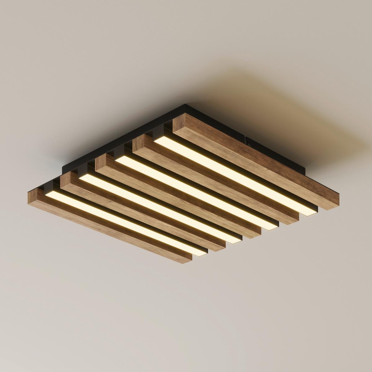 Led Stropna Svjetiljka Hayden - bijela/tamno smeđa, Natur, drvni materijal/metal (30/30/5cm)