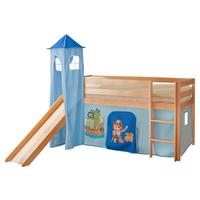 Igralna Postelja Kasper, 90x200, Modra, Tobogan, Stolp - barve bora/modra, Natur, les (90/200cm) - MID.YOU