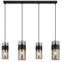 Hängeleuchte Scarfina Rauchfarben max. 60 Watt - Schwarz, Design, Glas/Textil (92/12,3/150cm) - Globo