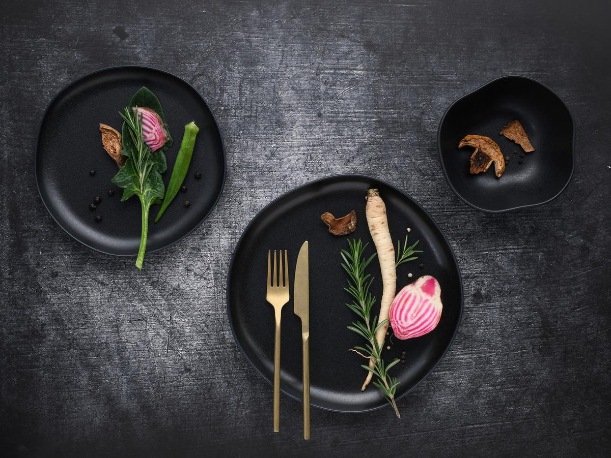 Tafelservice Natura Organic Schwarz, 12-teilig - Schwarz, Basics, Keramik - Creatable