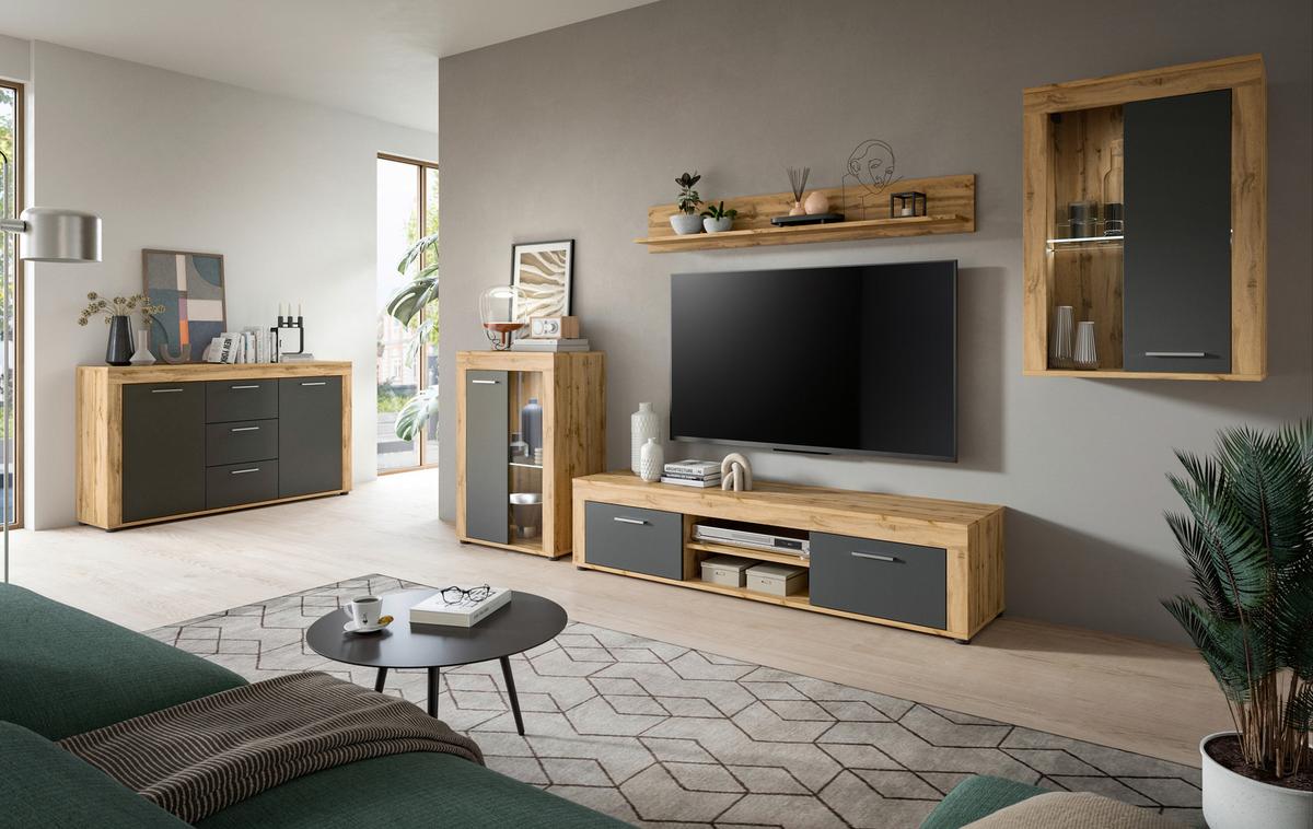 ANSAMBLU MOBILIER CAMERA DE Z JAM - stejar Wotan, Design, sticlă/material pe bază de lemn (310/169/35cm) - Modern Living