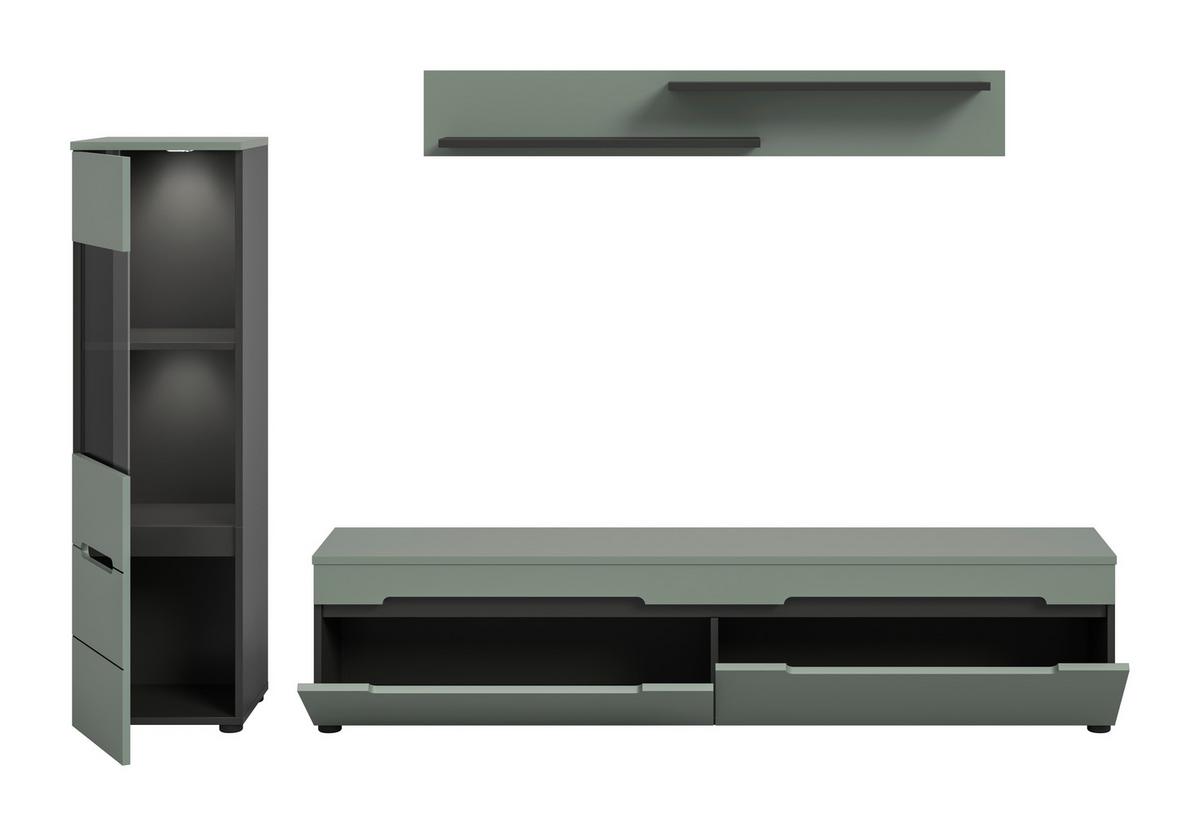 Dnevni Regal Canu, Sivozelena, Osvetlitev, 3-Delni - siva/črna, Design, umetna masa/leseni material (221/141/33cm) - Livetastic