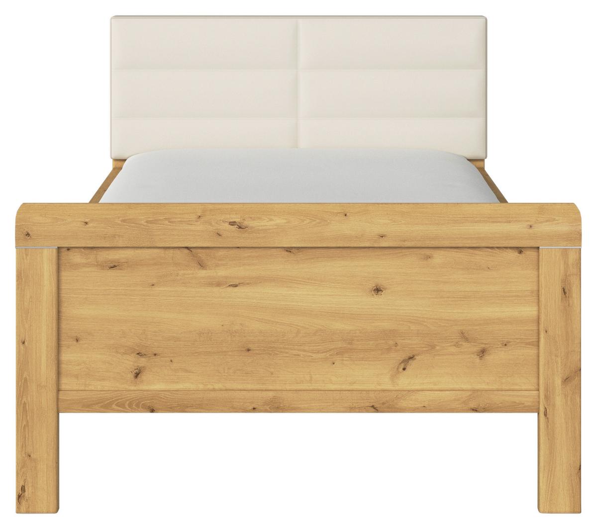 Postelja Evelyn, Barva Hrasta, Barva Šampanjca, 120x200 - barve šampanjca/barve hrasta, Design, tekstil/leseni material (120/200cm) - Novel