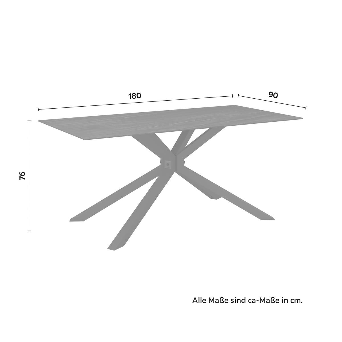 Esstisch Livan Dunkelgrau Keramik ca. 180x90x76 cm - Dunkelgrau/Schwarz, MODERN, Stein/Metall (180/76/90cm) - Bessagi Home