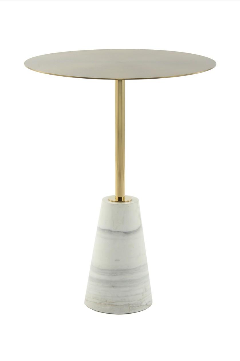 Beistelltisch Beistelltisch Oscar 300 Weiss - Weiss/Goldfarben, Design, Glas/Stein (40/53/40cm) - Kayoom