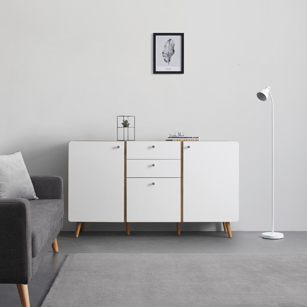 sideboard Eichefarben - couleur de chêne/blanc, Modern, matériau de bois (158/91/40cm) - Premium Living