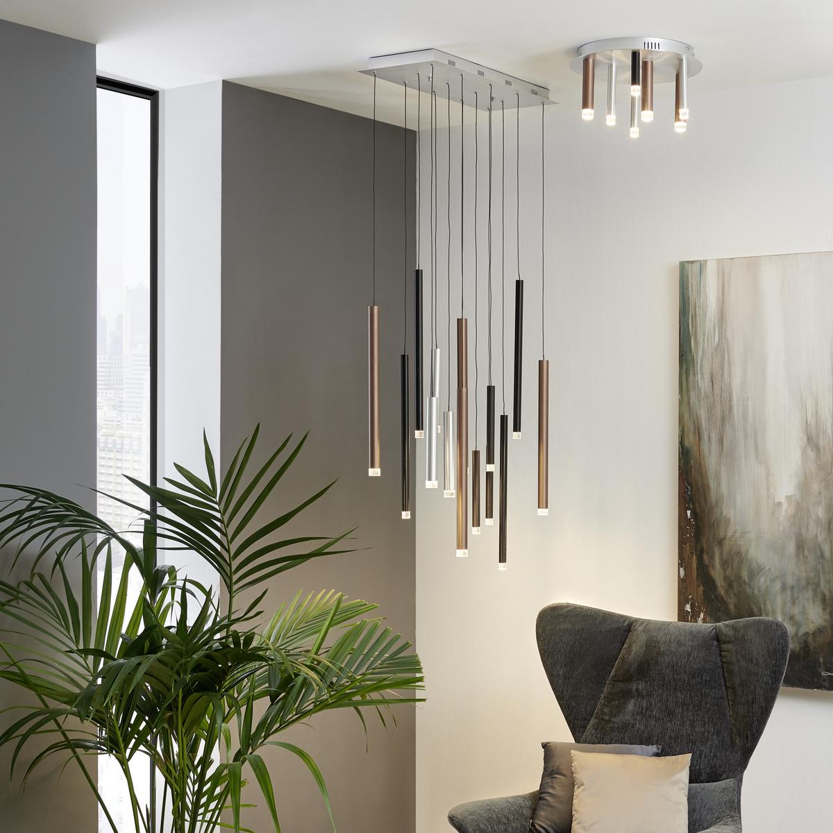 LAMPA WISZĄCA LED G93764/20 CEMBALO - kolor srebrny/czarny, Design, tworzywo sztuczne/metal (70/30/180cm)