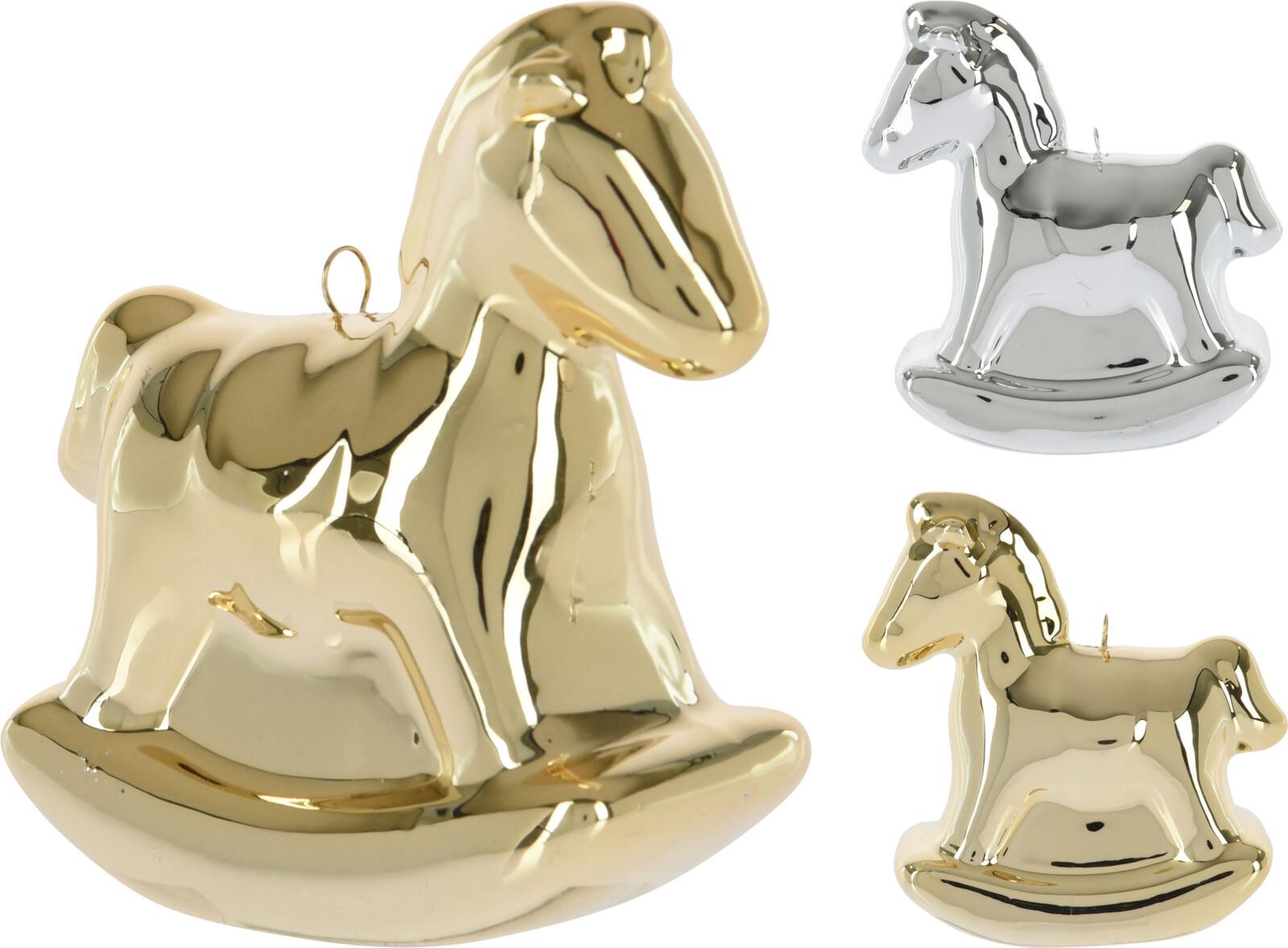 Függődísz Rocking Horse - Arany/Ezüst, Kerámia (7/6,5/4cm)