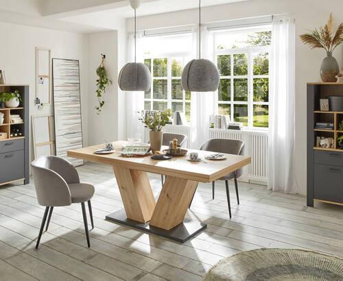 MASĂ EXTENSIBILĂ KOMFORT 2.0/V_160-260 - stejar Artisan/negru, Modern, material pe bază de lemn (160-260/76/90cm) - Premium Living